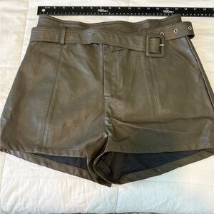 Altar'd State Olive High-Waist Faux Leather Shorts with Belt